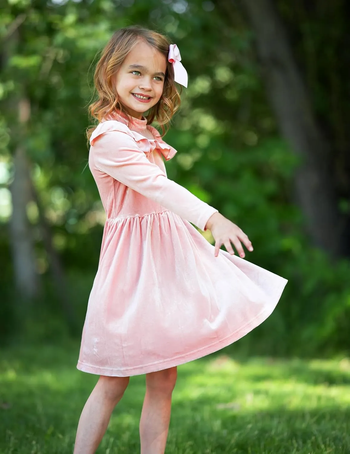 Arshiner Toddler Girls Velvet Dress Contrast Mesh Ruffle Trim Zipper Party Dress