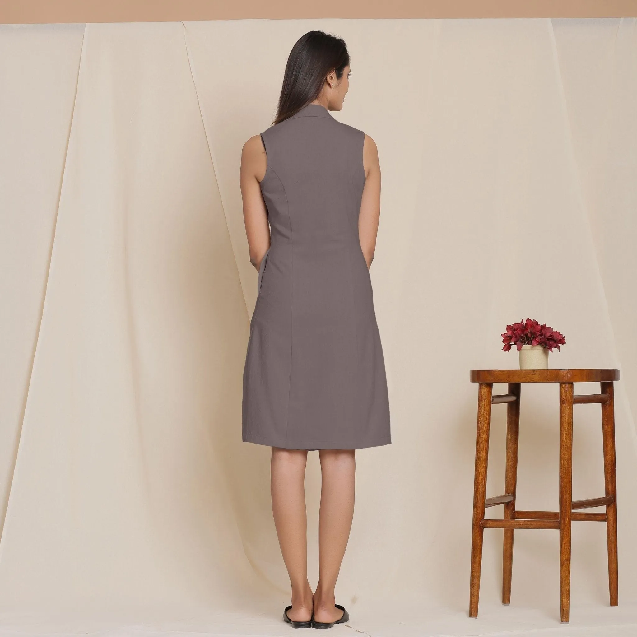Ash Grey Warm Cotton Flannel Knee Length Blazer Dress