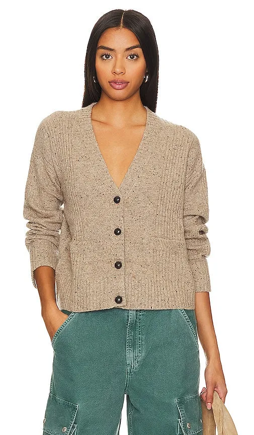Autumn Cashmere Boxy Cuffed V-Neck Cardigan in Beige
