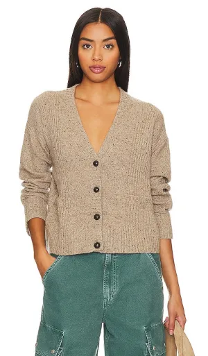 Autumn Cashmere Boxy Cuffed V-Neck Cardigan in Beige