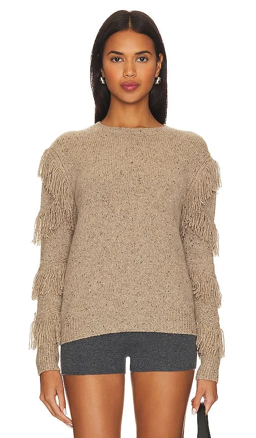 Autumn Cashmere Fringe Sleeve Crew Neck in Brown