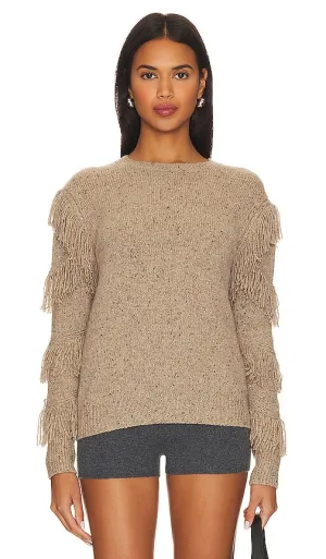 Autumn Cashmere Fringe Sleeve Crew Neck in Brown