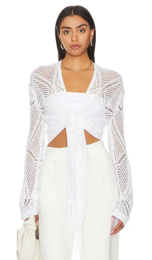 Autumn Cashmere Tie Front Cardigan in White