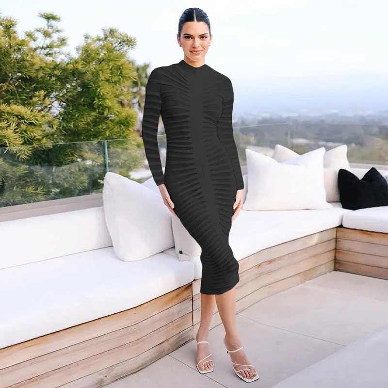 Autumn Long Sleeve Round Neck Slim Fit Dress