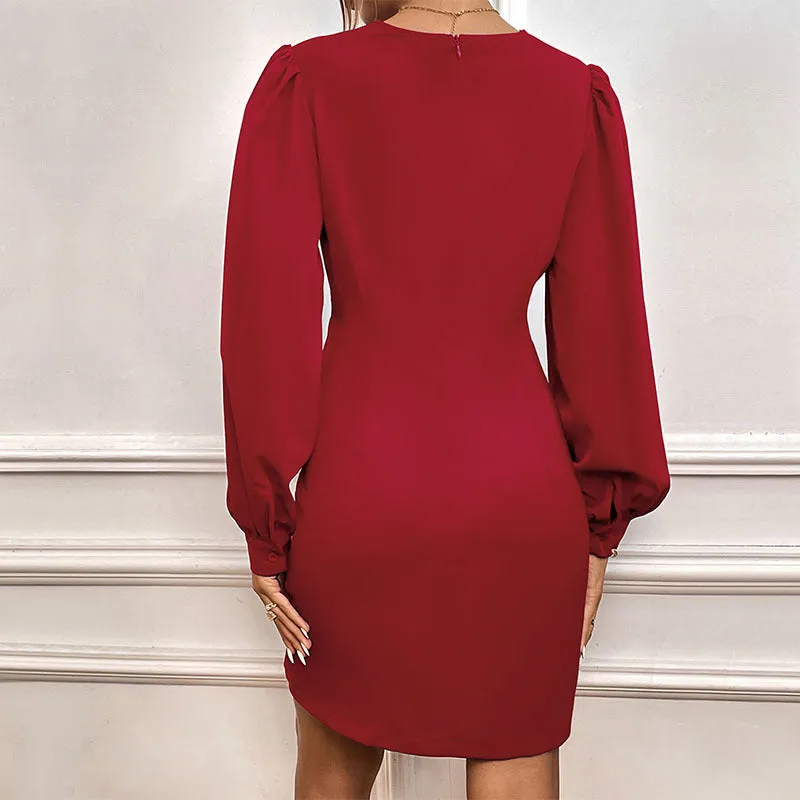 Autumn New Arrivals Irregular Long Sleeve Solid Color Dress