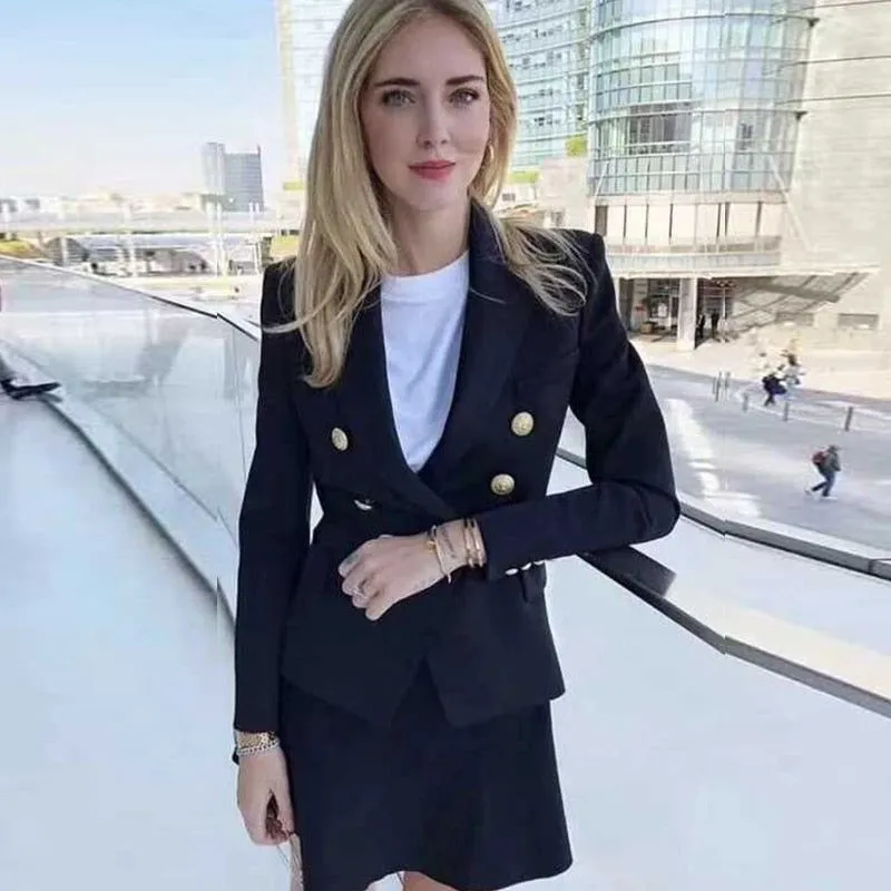 Baby Blue Women's Blazer Formal Double Breasted Buttons Blazer High Quality