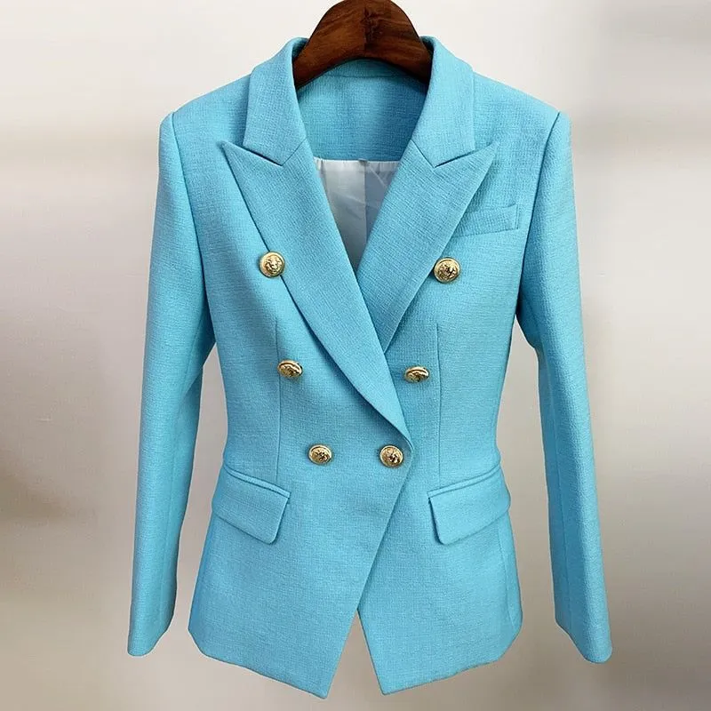 Baby Blue Women's Blazer Formal Double Breasted Buttons Blazer High Quality