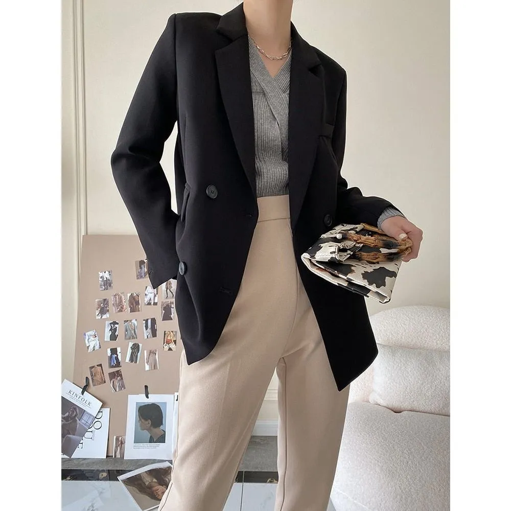 Baby Blue Women's Blazer Formal Double Breasted Buttons Blazer High Quality