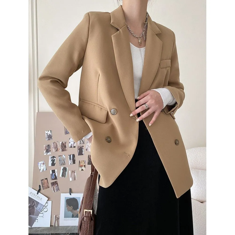 Baby Blue Women's Blazer Formal Double Breasted Buttons Blazer High Quality