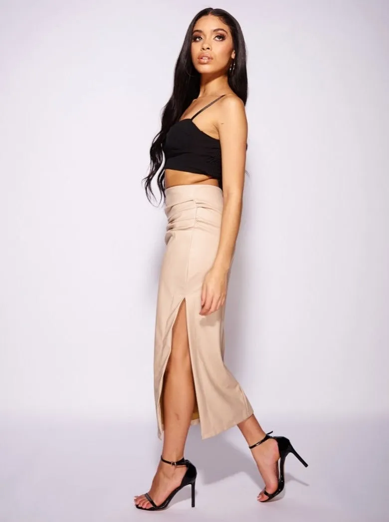BAE BEIGE FAUX LEATHER SKIRT - FINAL SALE