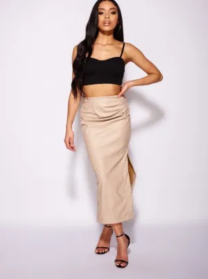 BAE BEIGE FAUX LEATHER SKIRT - FINAL SALE