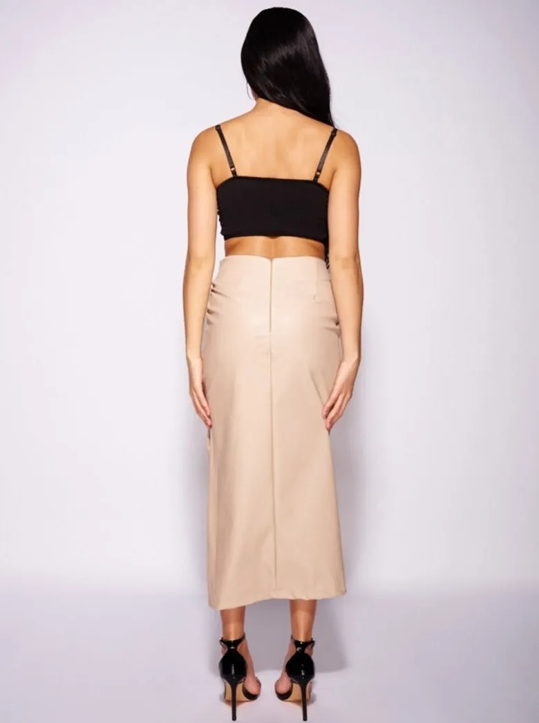 BAE BEIGE FAUX LEATHER SKIRT - FINAL SALE