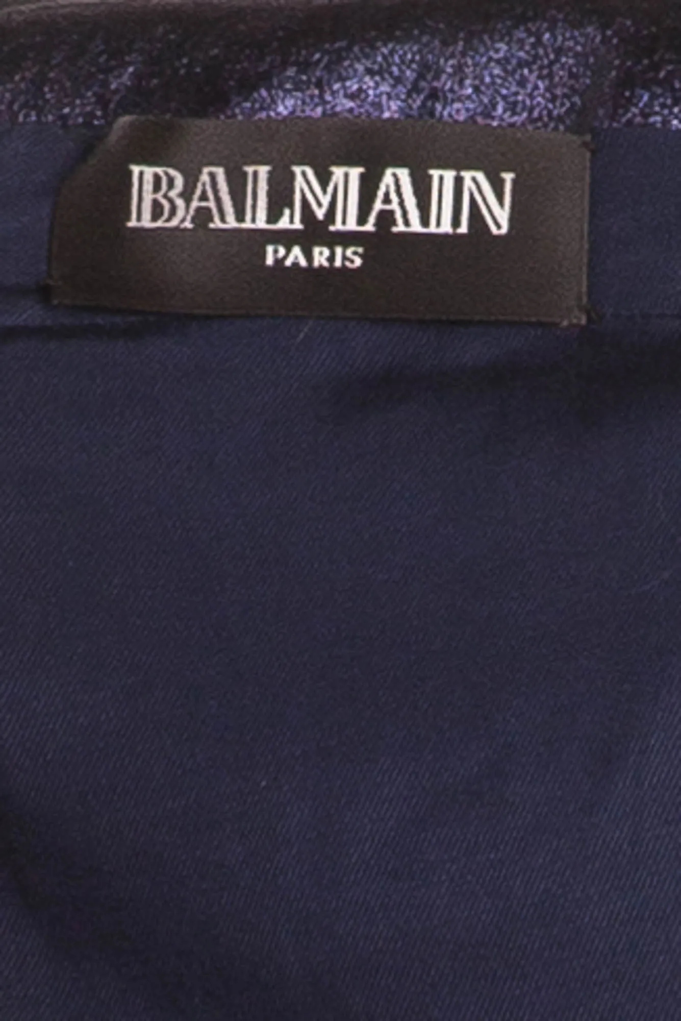 Balmain - Unique New with Tags Navy Blue Pearlescent Leather Jacket w/Rhinestone Arms - FR 40
