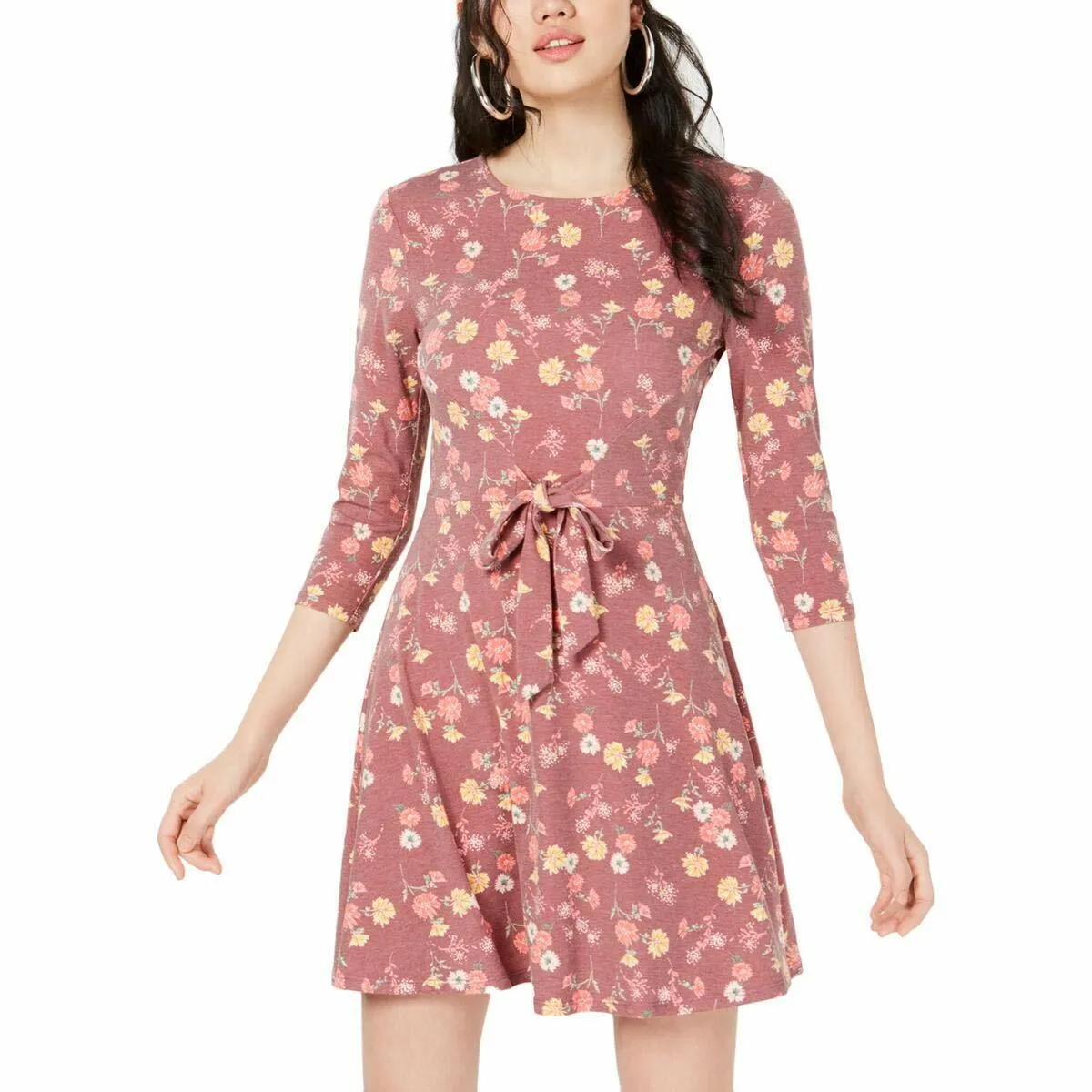 Be Bop Womens Floral Print Jewel Neck Casual Dress,Size Large