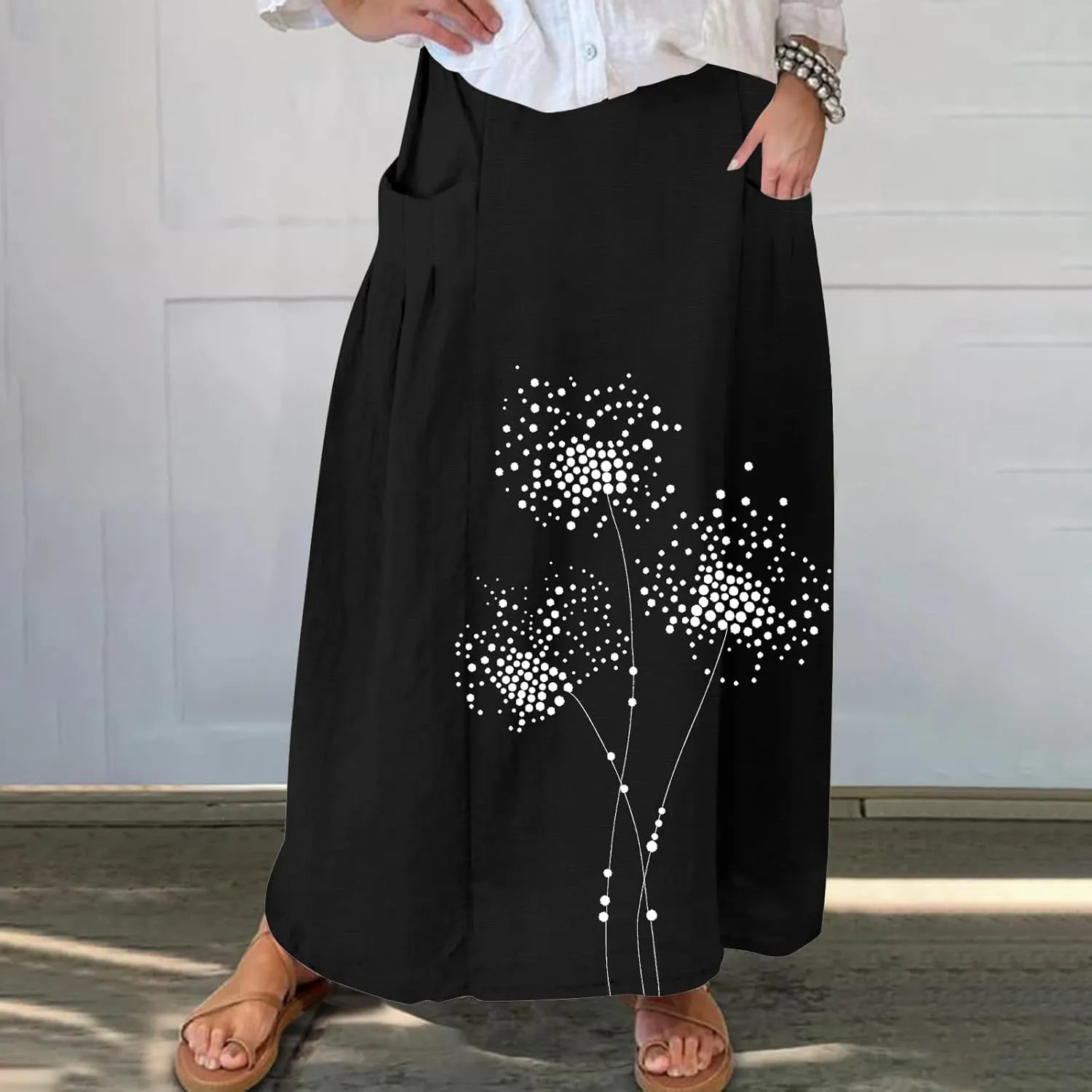 Beach Skirts for Women Fashion Floral Graphic Printed Stretchy Waisted Pleated Skirt Oversized Boho Vacation Skirt
