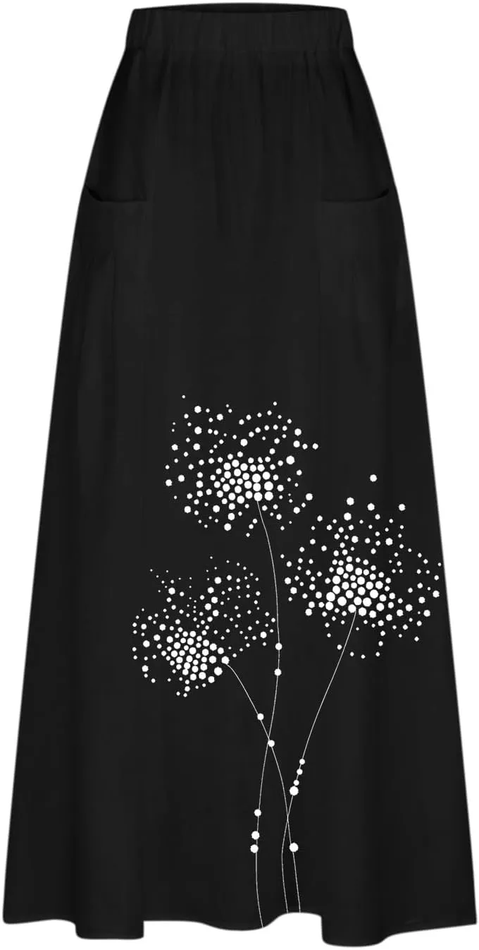 Beach Skirts for Women Fashion Floral Graphic Printed Stretchy Waisted Pleated Skirt Oversized Boho Vacation Skirt