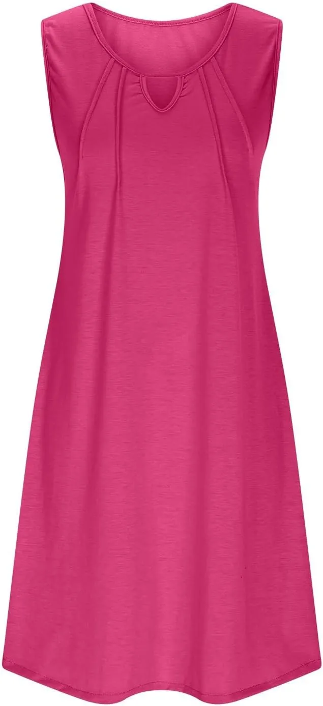 Beach Swimsuit Cover Ups for Women Summer Casual Loose Tshirt Dress Scoop Neck Sleeveless T Shirt Tank Dresses