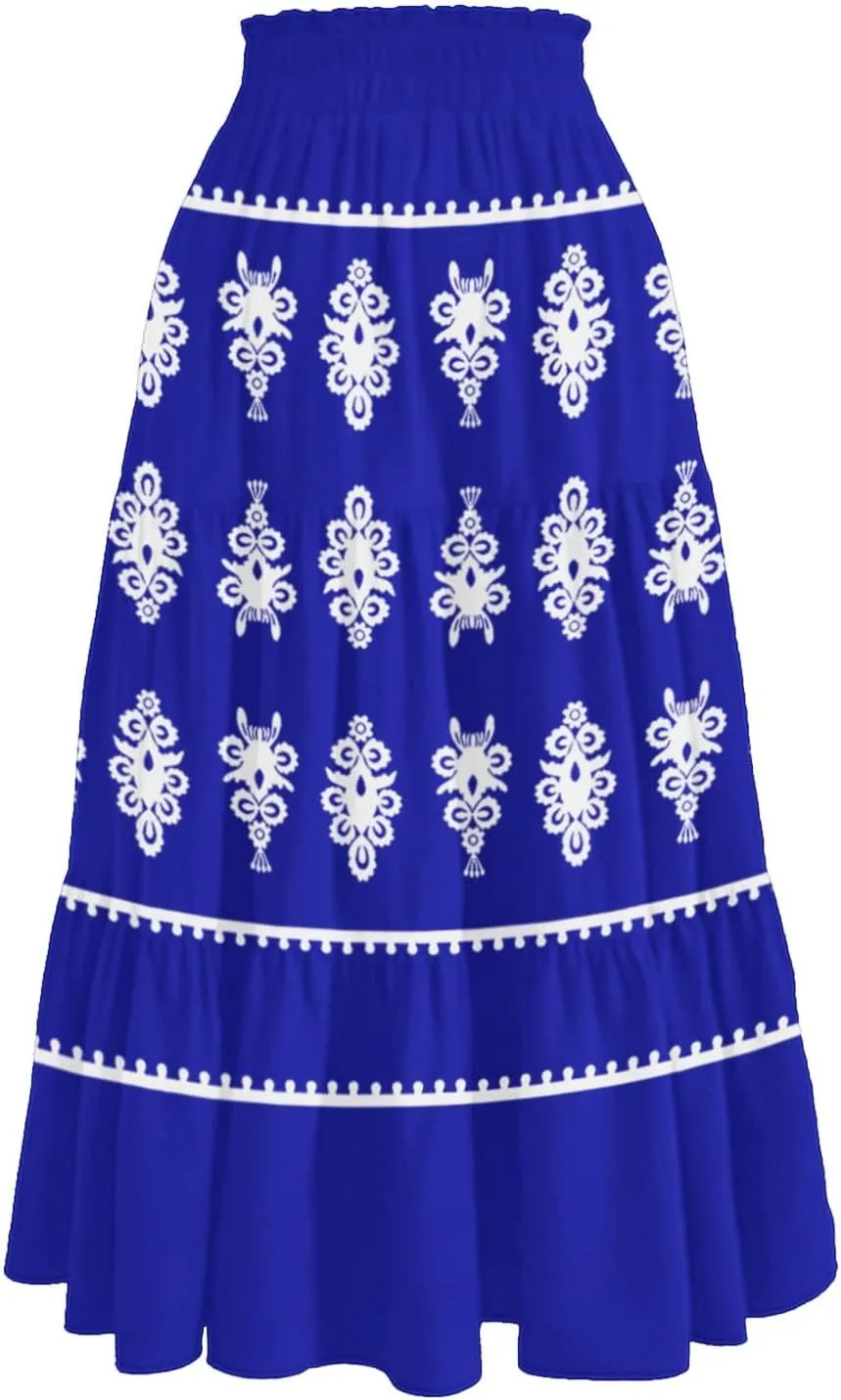 Beach Vacation Clothes for Women Loose Casual Trendy Vintage Printed Elastic Waist Maxi Boho Skirts, S-XL