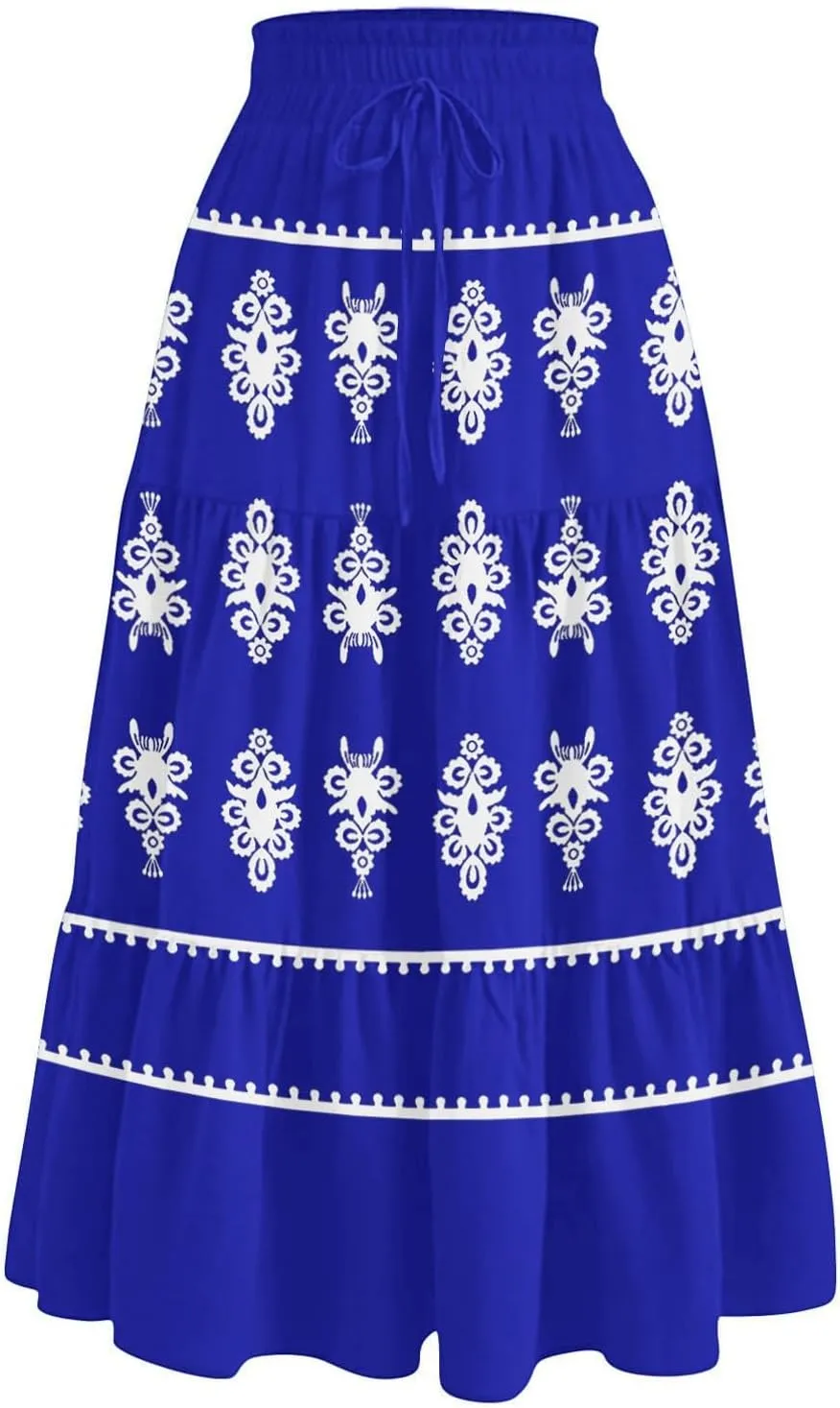 Beach Vacation Clothes for Women Loose Casual Trendy Vintage Printed Elastic Waist Maxi Boho Skirts, S-XL