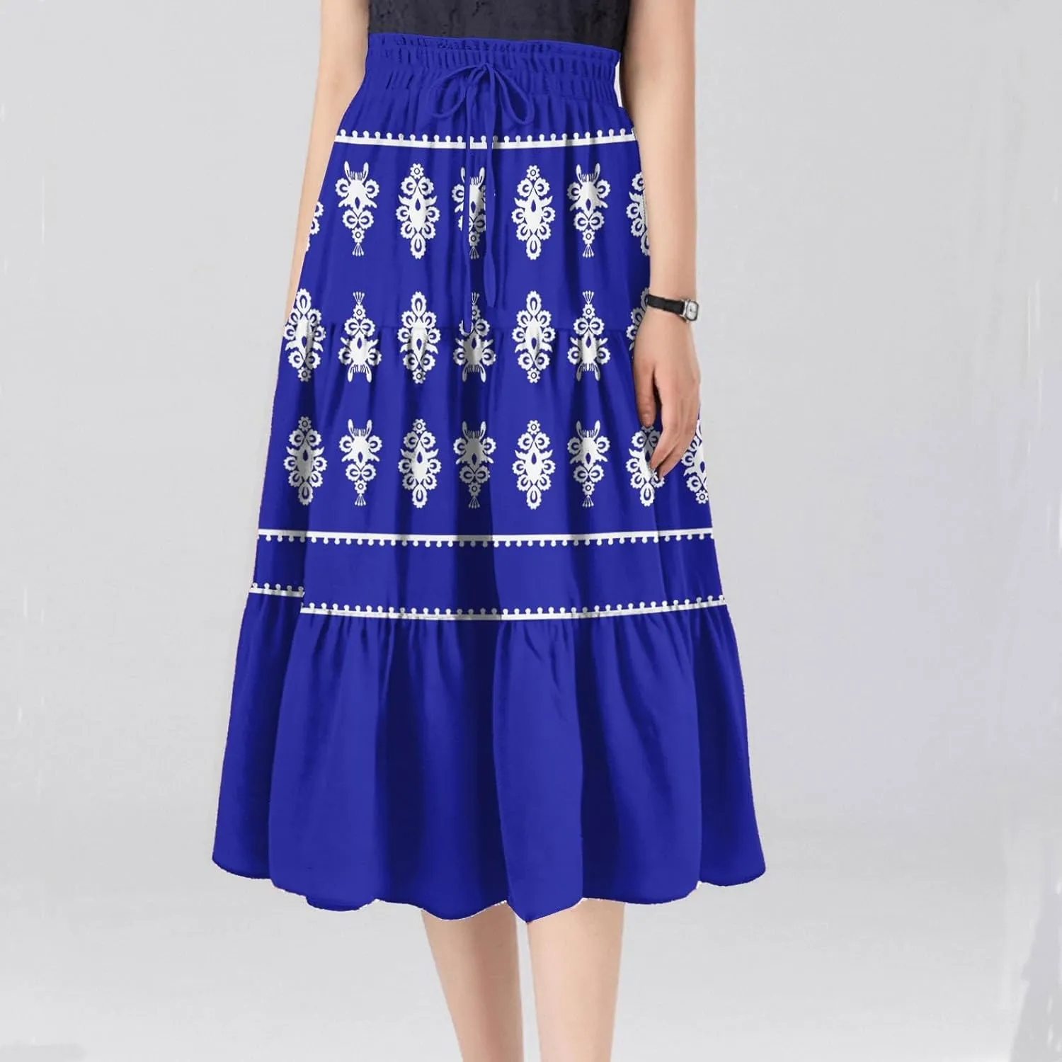Beach Vacation Clothes for Women Loose Casual Trendy Vintage Printed Elastic Waist Maxi Boho Skirts, S-XL