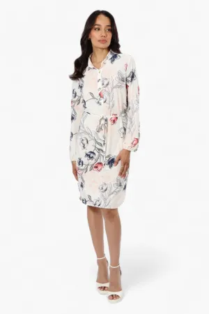 Beechers Brook Floral Long Sleeve Henley Day Dress - White