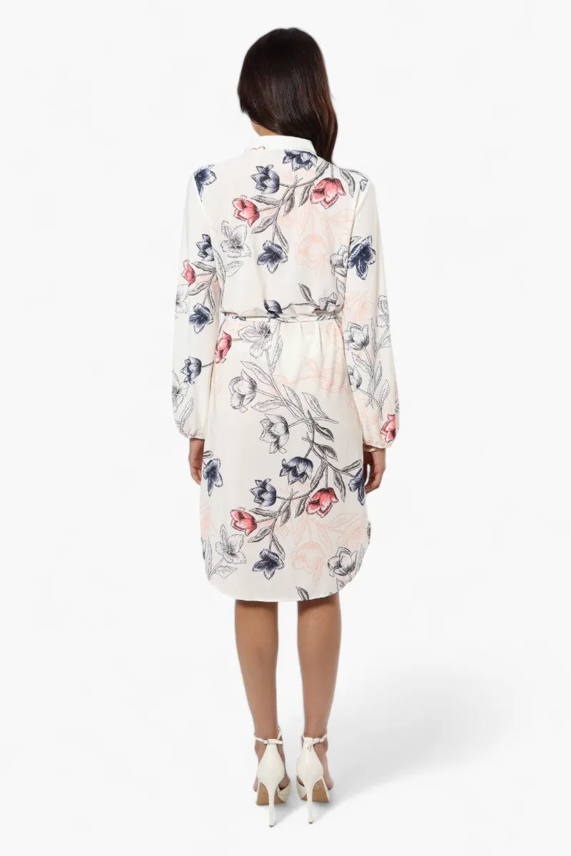 Beechers Brook Floral Long Sleeve Henley Day Dress - White
