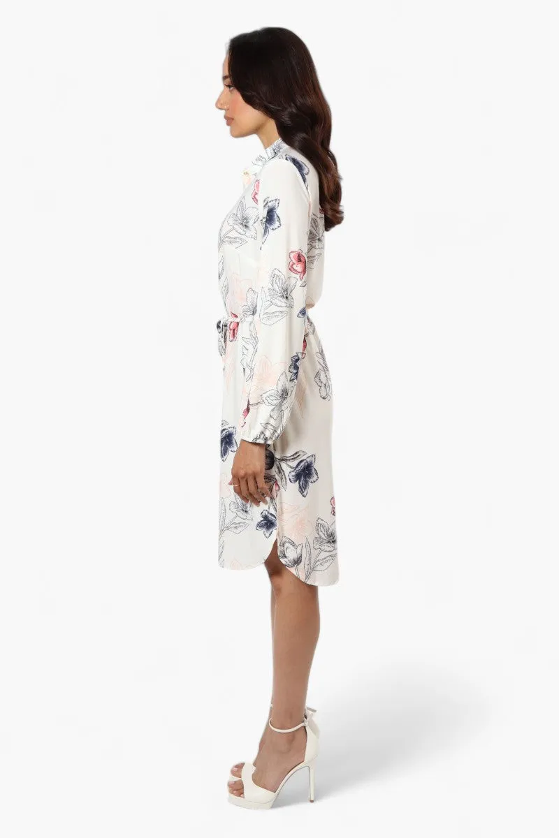 Beechers Brook Floral Long Sleeve Henley Day Dress - White