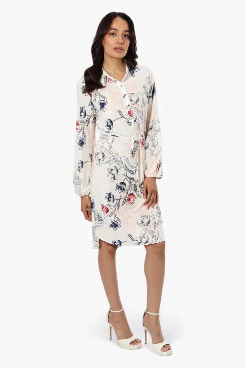 Beechers Brook Floral Long Sleeve Henley Day Dress - White