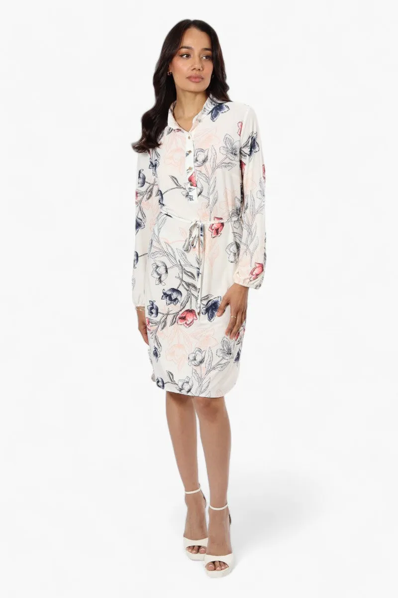 Beechers Brook Floral Long Sleeve Henley Day Dress - White
