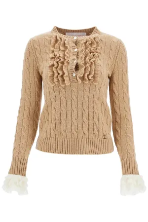 beige and ivory cable knit crew neck sweater 6B3KC62C971 BEIGE/AVORIO