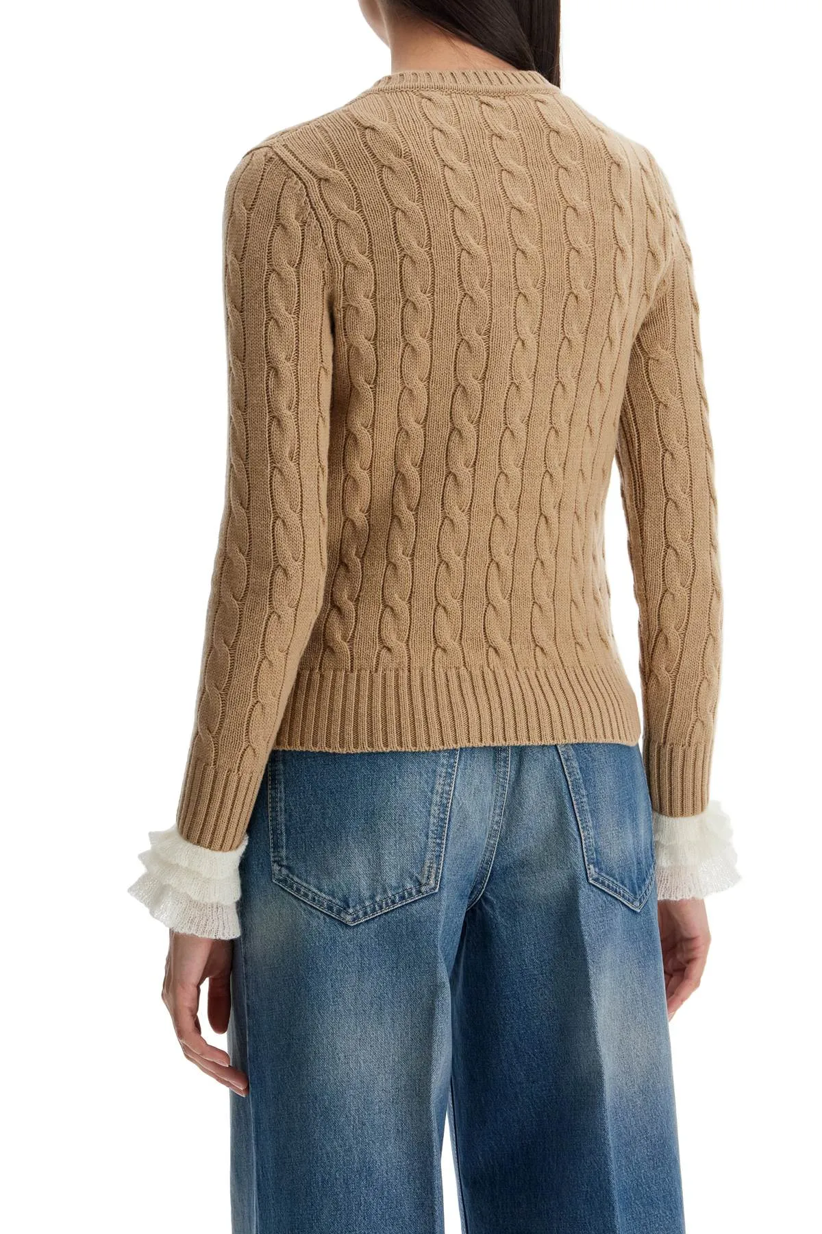 beige and ivory cable knit crew neck sweater 6B3KC62C971 BEIGE/AVORIO