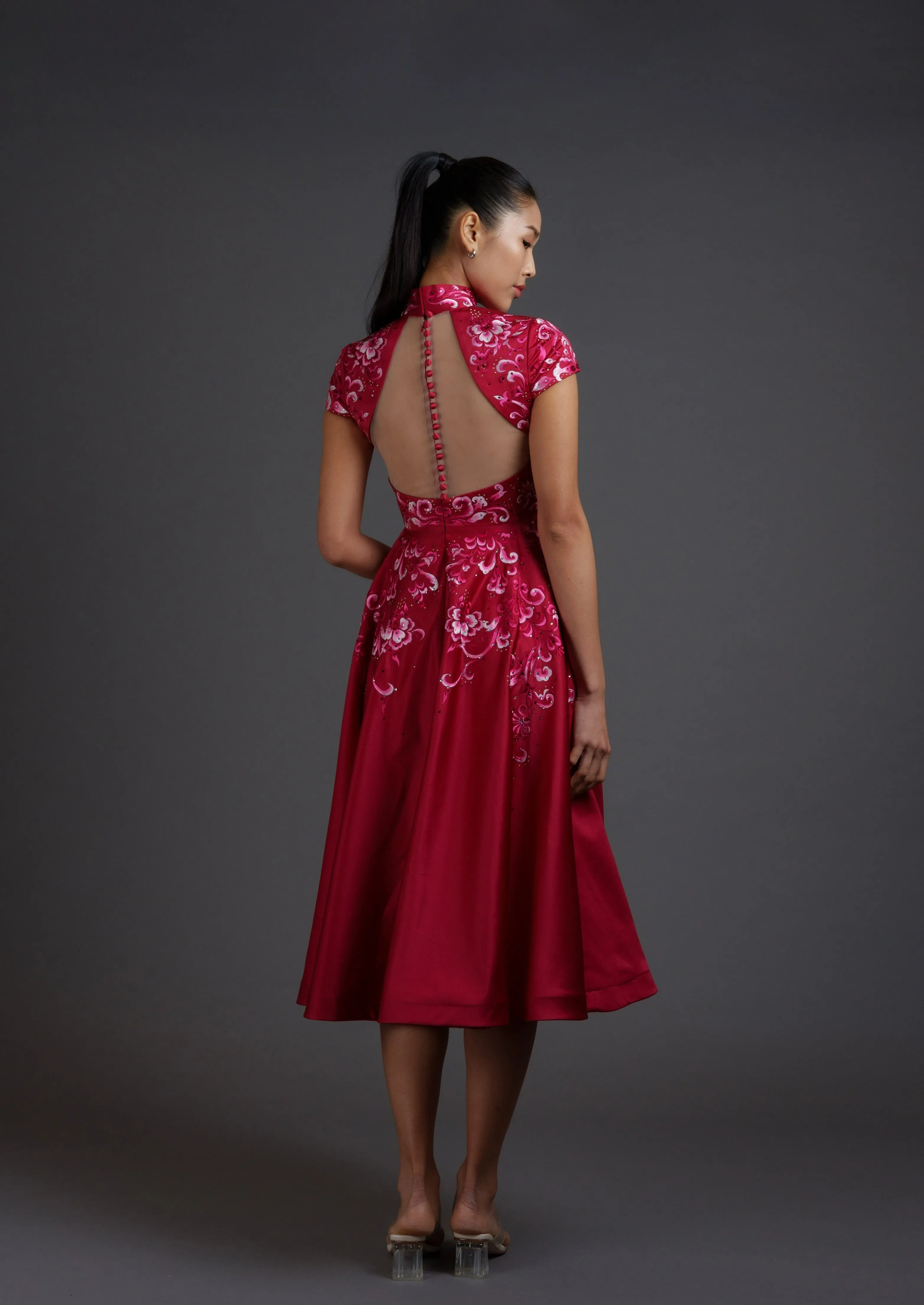 Belladonna Lily Cap Sleeves Embroidered A Line Qipao