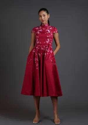 Belladonna Lily Cap Sleeves Embroidered A Line Qipao