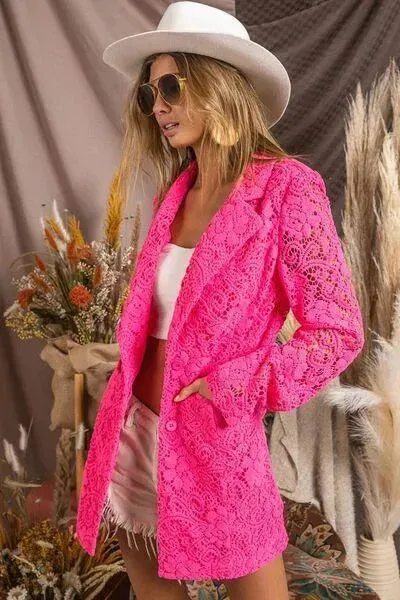 BiBi Single-Breasted Long Sleeve Lace Blazer