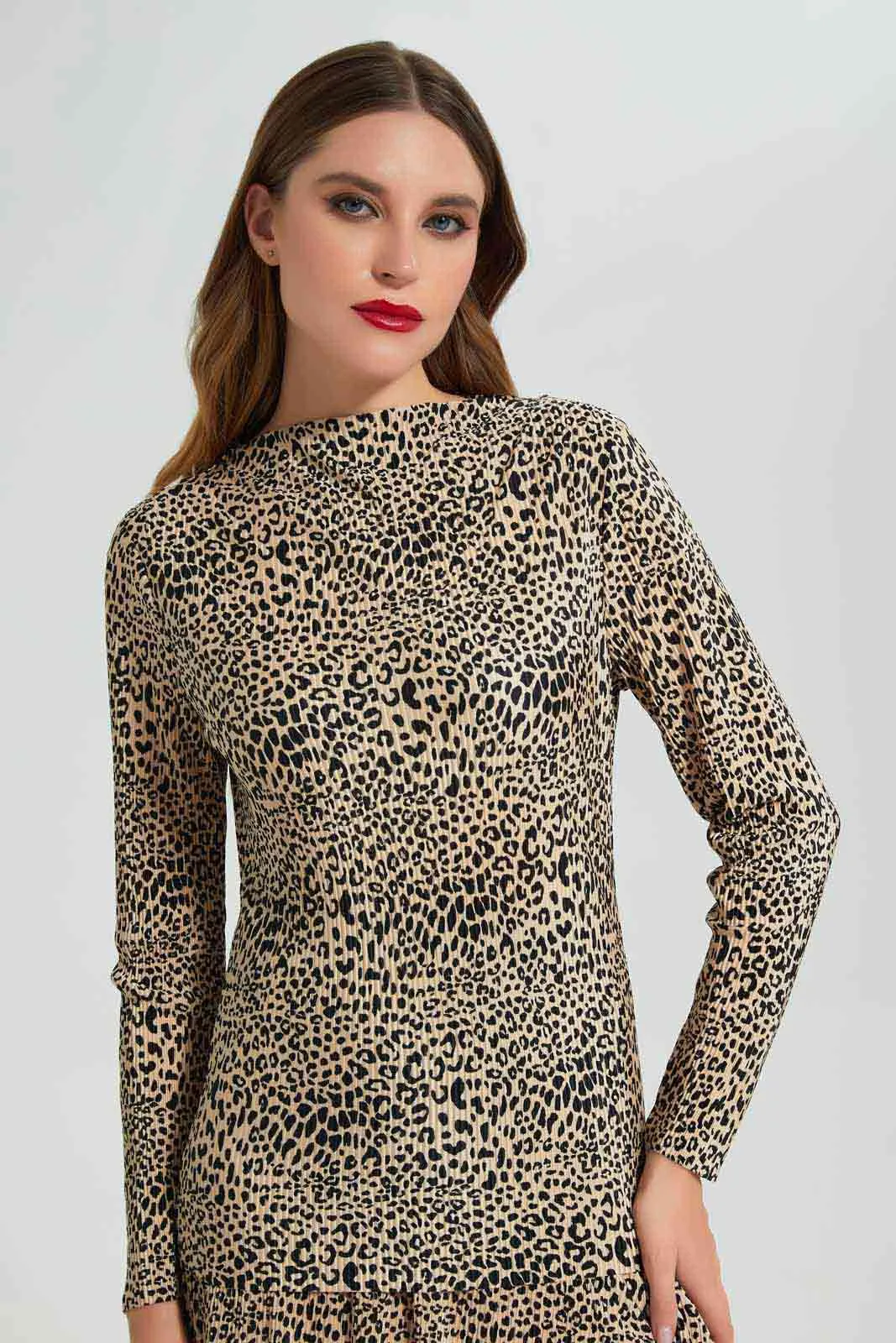Black And Beige Animal Print Top