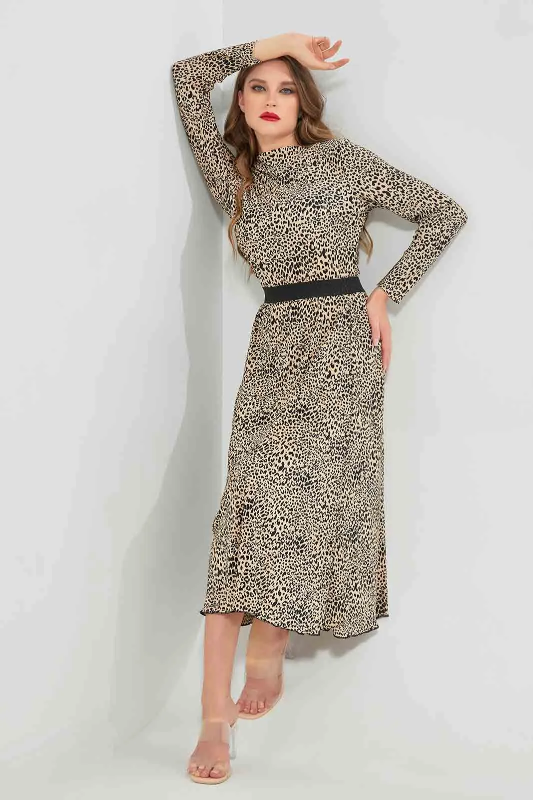 Black And Beige Animal Print Top