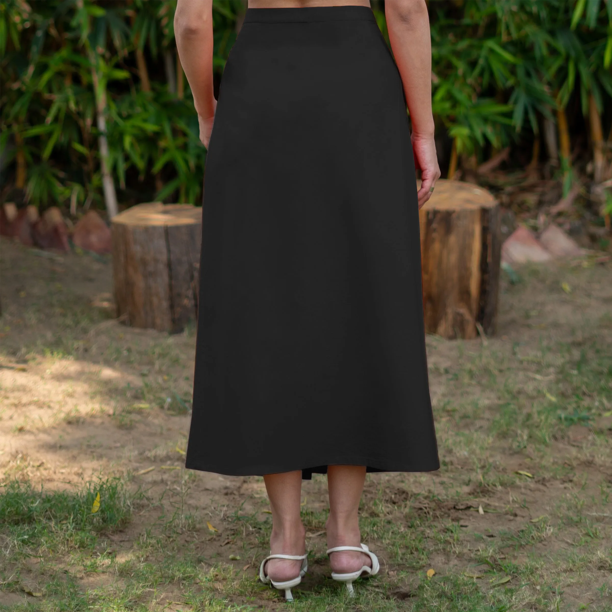 Black Cotton Poplin High-Rise Midi Wrap Skirt