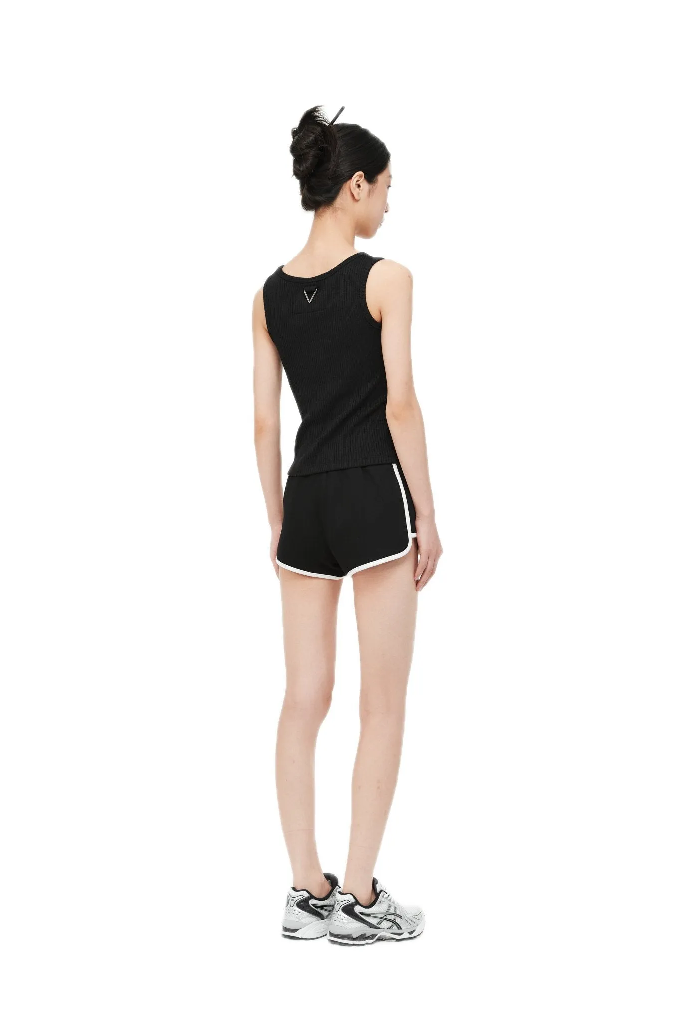 Black Customized Inverted Triangle Buckle Rib Tank Top
