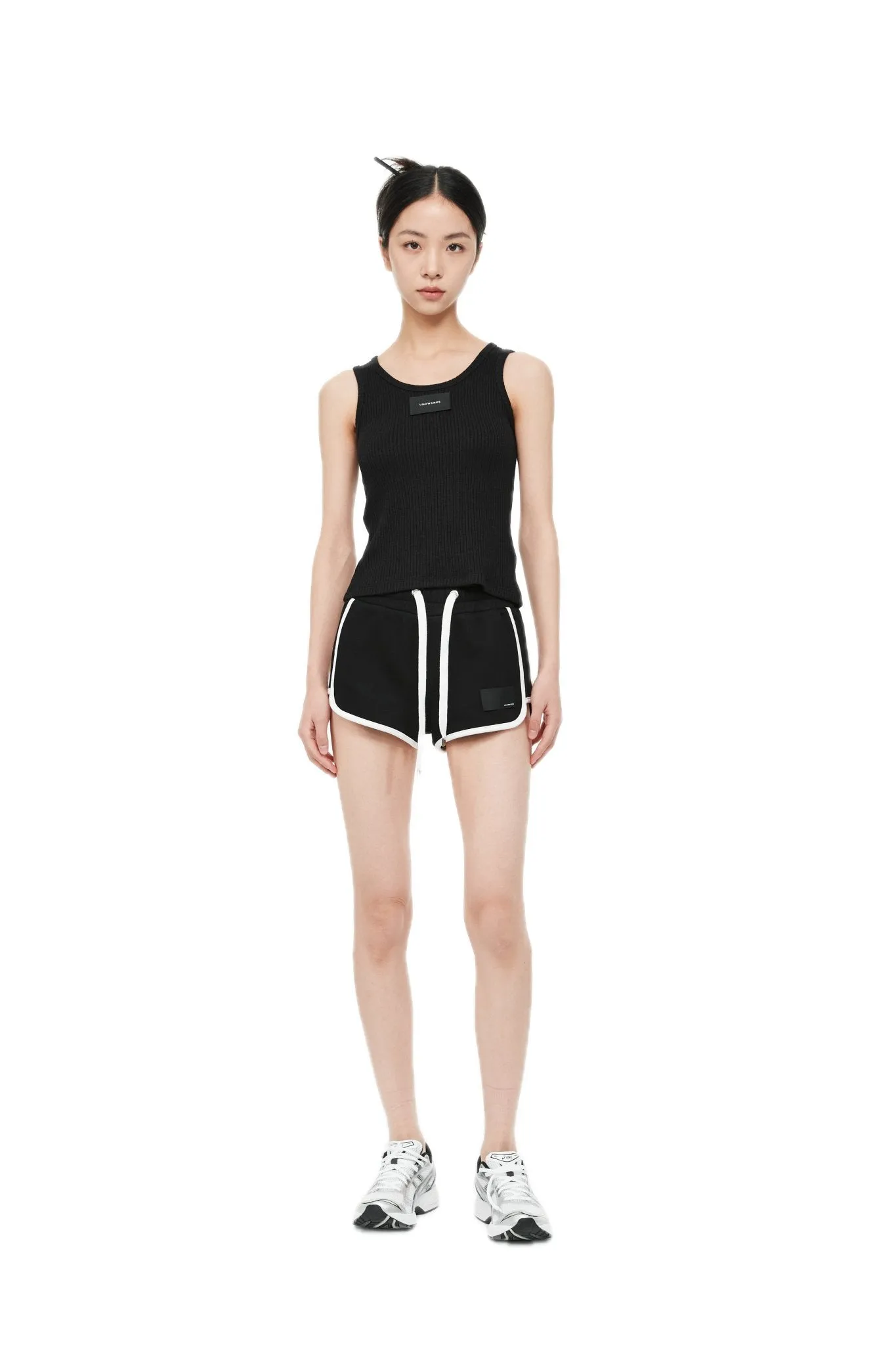 Black Customized Inverted Triangle Buckle Rib Tank Top