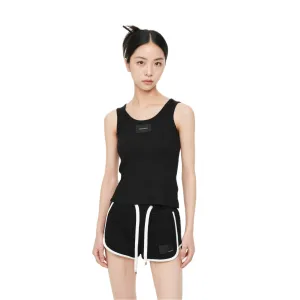 Black Customized Inverted Triangle Buckle Rib Tank Top