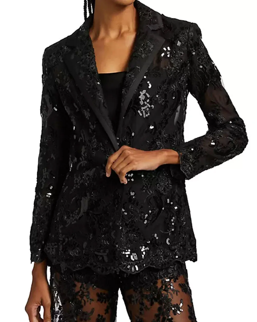 Black Judith Embellished Sheer Lace Blazer