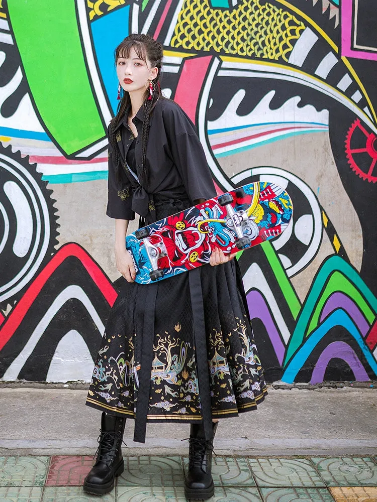 Black modern hanfu set| Ma mian qun|Ming dynasty