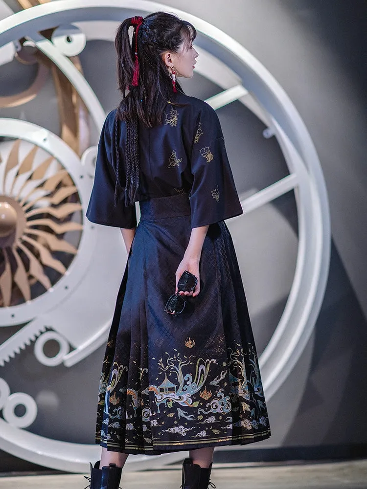 Black modern hanfu set| Ma mian qun|Ming dynasty
