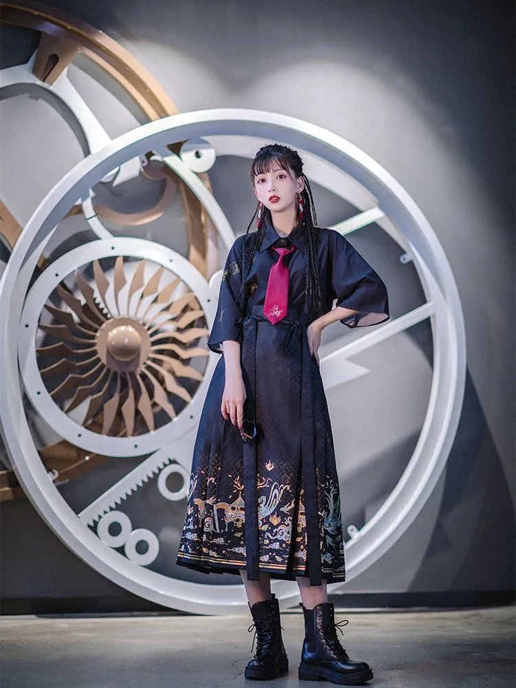 Black modern hanfu set| Ma mian qun|Ming dynasty