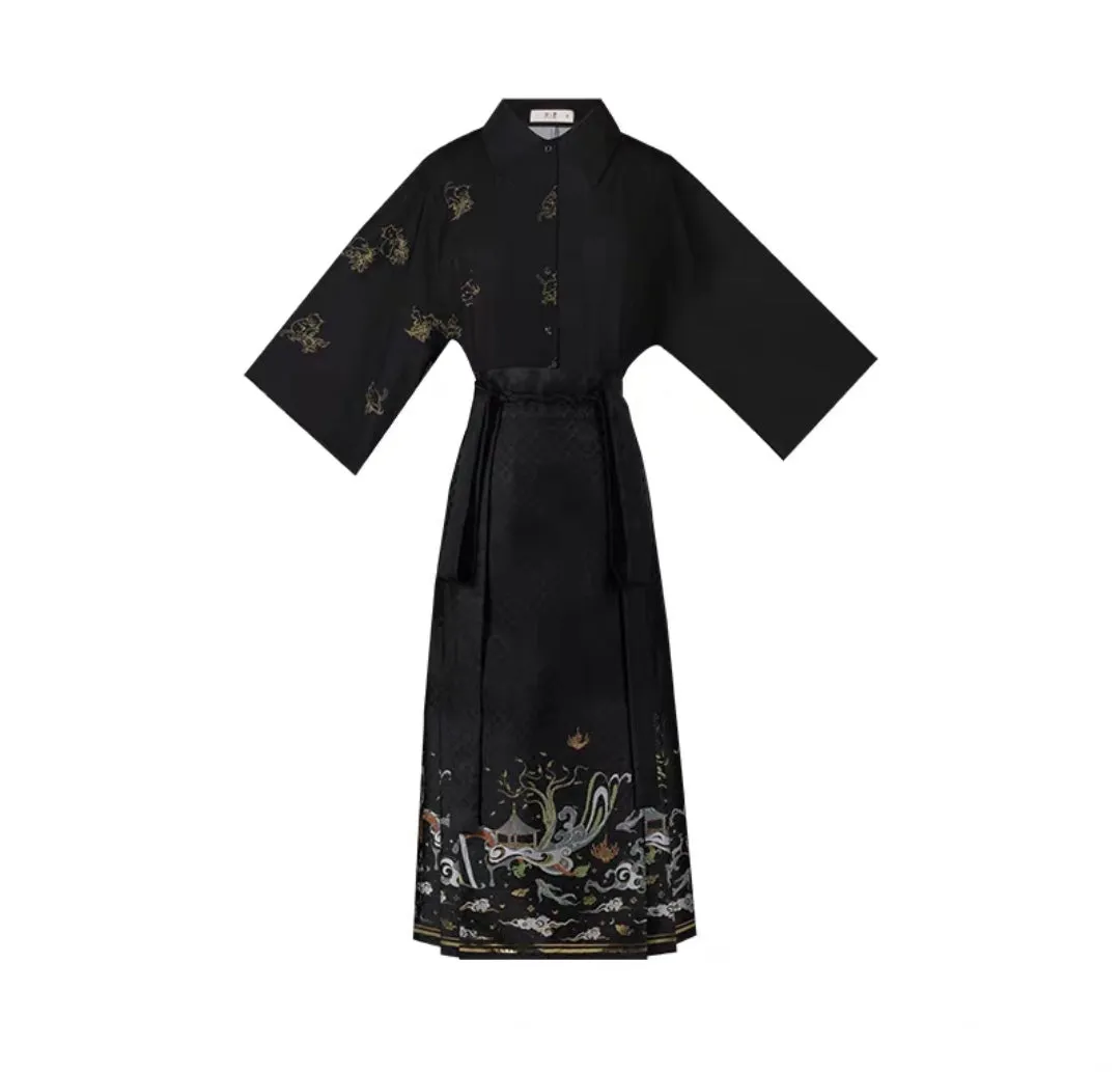 Black modern hanfu set| Ma mian qun|Ming dynasty