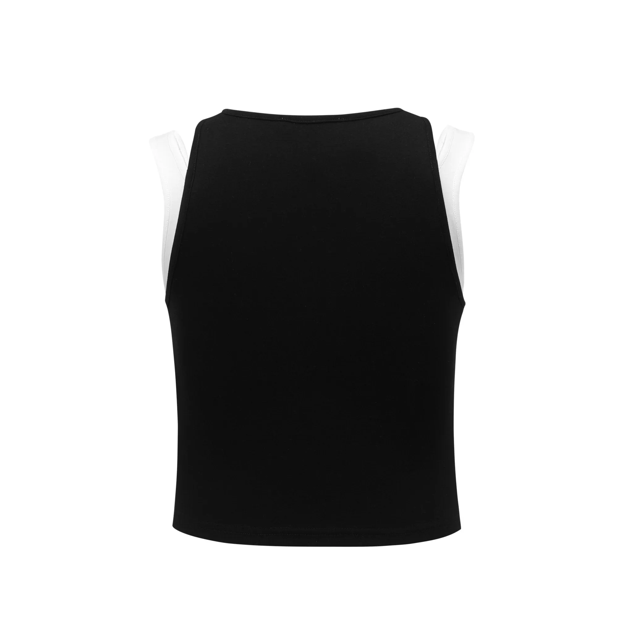 Black Tank Top with White Strap Logo and Rhinestones