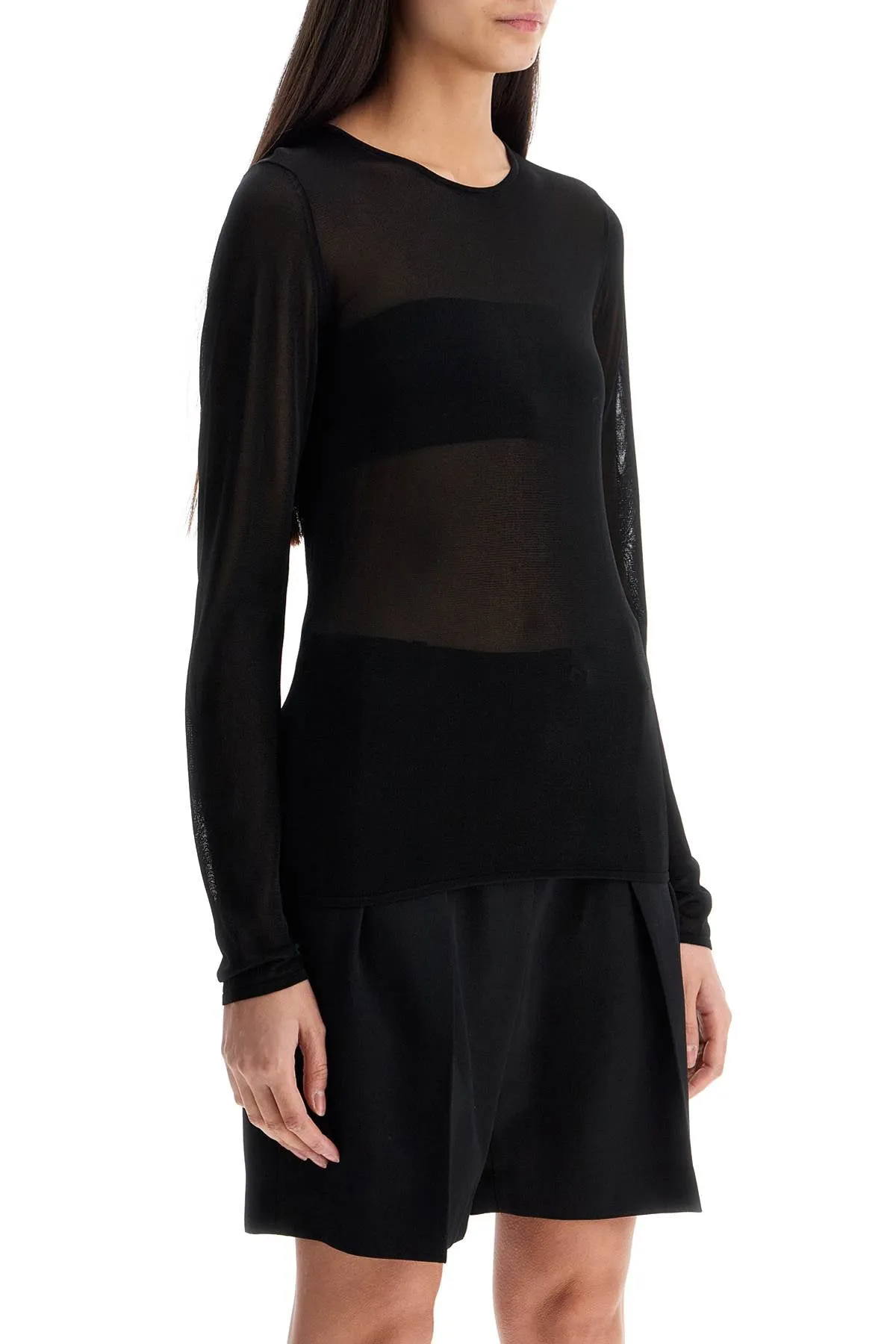 black viscose sweater with small metallic applications GWP02238 P001971 BLACK