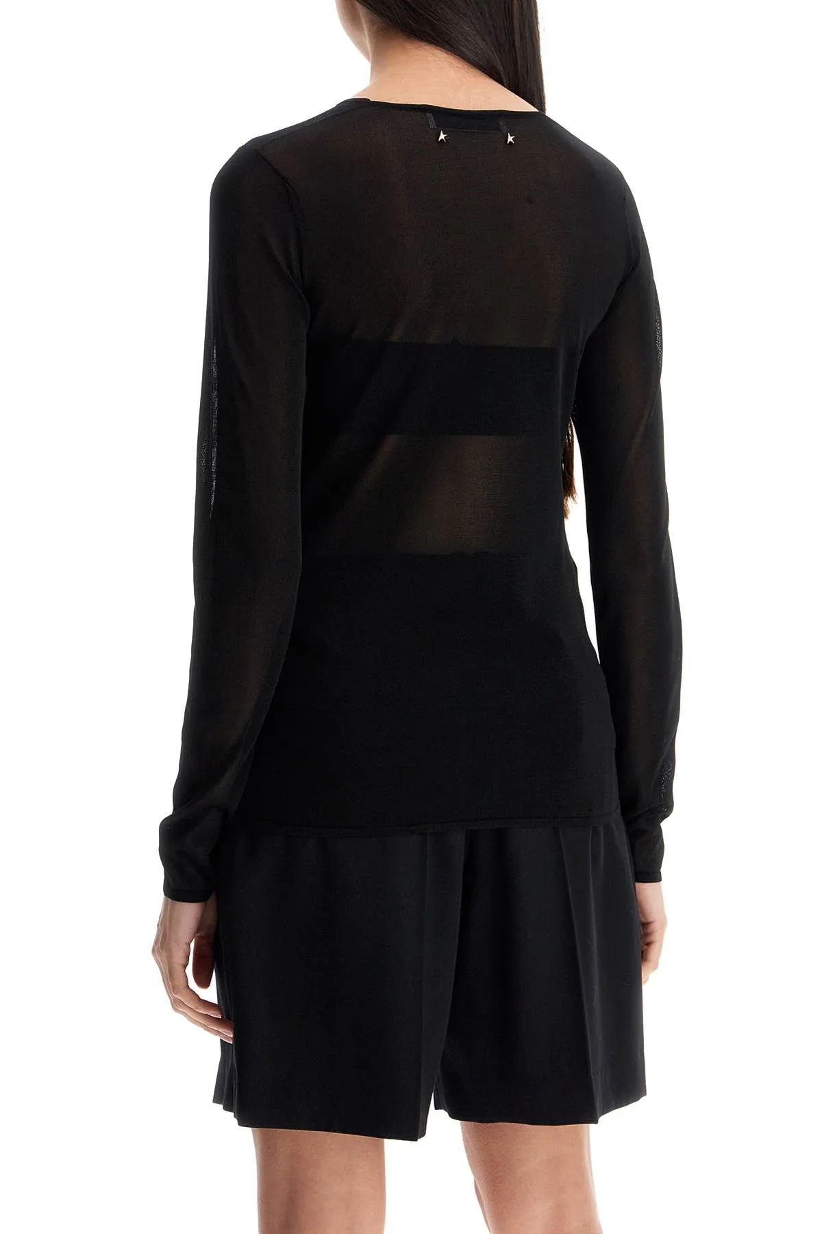black viscose sweater with small metallic applications GWP02238 P001971 BLACK
