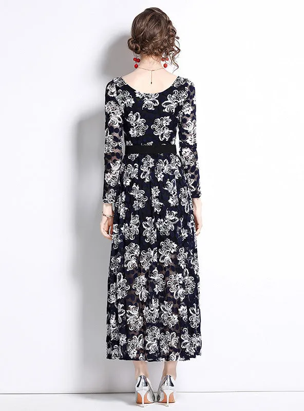 Black Women Lace Long Sleeve dress
