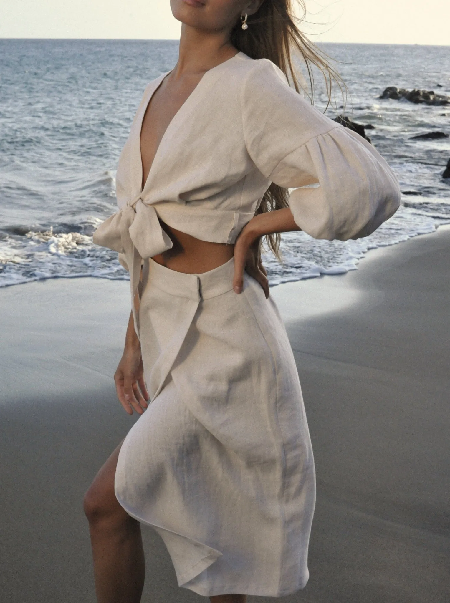 Bloom Linen Wrap Midi Skirt